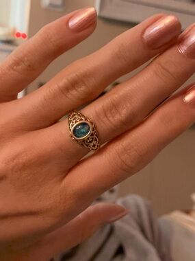 Vintage 10K Gold Opal Filigree Ring | Dainty Antique Style Size ~7/7.5